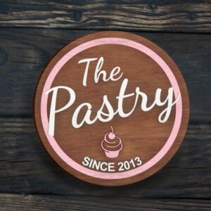 Ξύλινη Πινακίδα Καταστήματος στρογγυλή "the pastry"