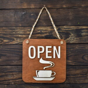 Ξύλινη Πινακίδα για Κατάστημα Καφέ Open/Closed Καρυδί
