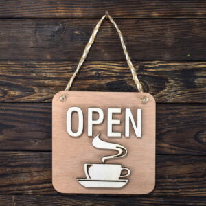 Ξύλινη Πινακίδα για Κατάστημα Καφέ Open/Closed Φυσικό Χρώμα