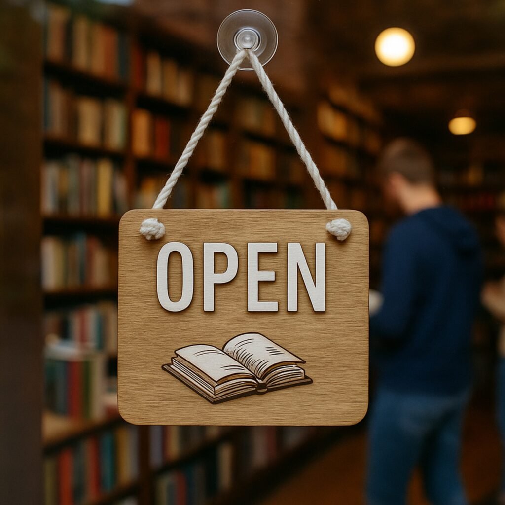 Ξύλινη Πινακίδα Open για Βιβλιοπωλείο