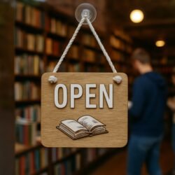Ξύλινη Πινακίδα Open για Βιβλιοπωλείο