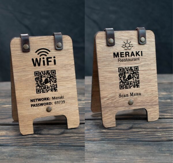 Πινακίδα Διπλής Όψης με QR Code – WiFi & Μενού