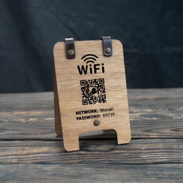 Ξύλινη Επιτραπέζια Πινακίδα Διπλής Όψης με QR Code – WiFi & Μενού - Image 2