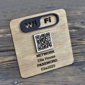 Ξύλινη Πινακίδα Επιτραπέζια με Κωδικούς WiFi και Qr Code