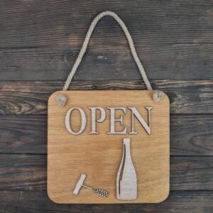 Ξύλινη Πινακίδα Πόρτας Open Closed για Κάβα Διπλής Όψης