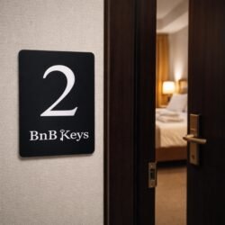 Πινακίδα για Σήμανση Δωματίων με Λογότυπο μαύρη με λευκή χάραξη με τον αριθμό 2 και λογότυπο ξενοδοχείου