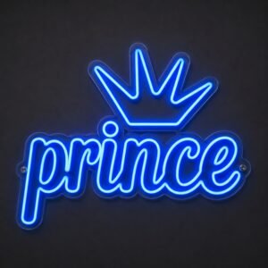Αρχική 1 Μπλε φωτεινή επιγραφή Neon Flex “Prince” με κορώνα και διάφανη πλάτη plexiglass