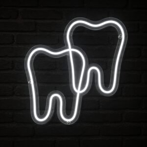 Αρχική 3 Λευκή φωτεινή επιγραφή Neon Flex σε σχέδιο δύο δοντιών με διάφανη πλάτη plexiglass